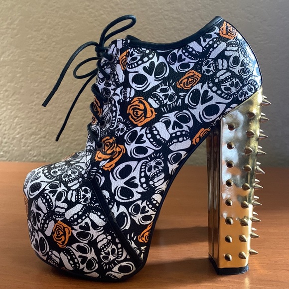 REDKISS  Mona Skulls & Roses Chunky Spike High Heel Platform - Picture 2 of 12